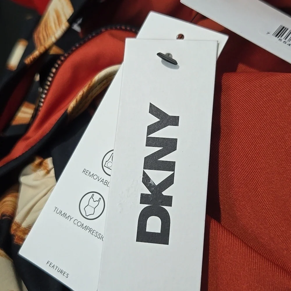 DKNY Black and Tan One Piece with Strappy Design, LARGE - Picture 7 of 7